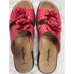 Angel Steps Womens Red Floral Perforated Wedge Slide Sandals Size 8M